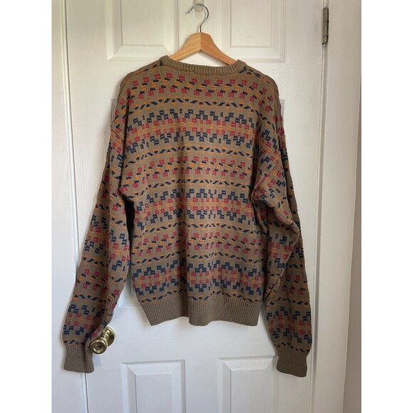 VTG Claiborne Sweater Mens XL Multicolor Striped Grandpa Cosby Pullover Cotton - Picture 4 of 5